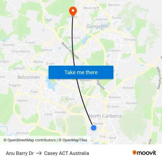 Anu Barry Dr to Casey ACT Australia map