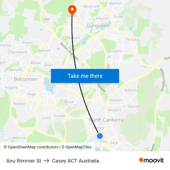 Anu Rimmer St to Casey ACT Australia map