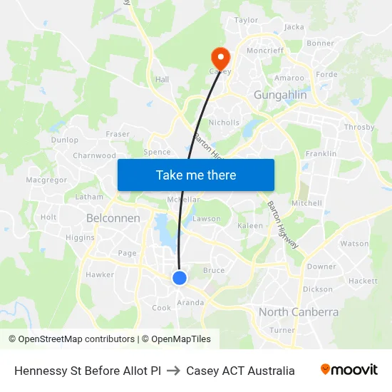 Hennessy St Before Allot Pl to Casey ACT Australia map