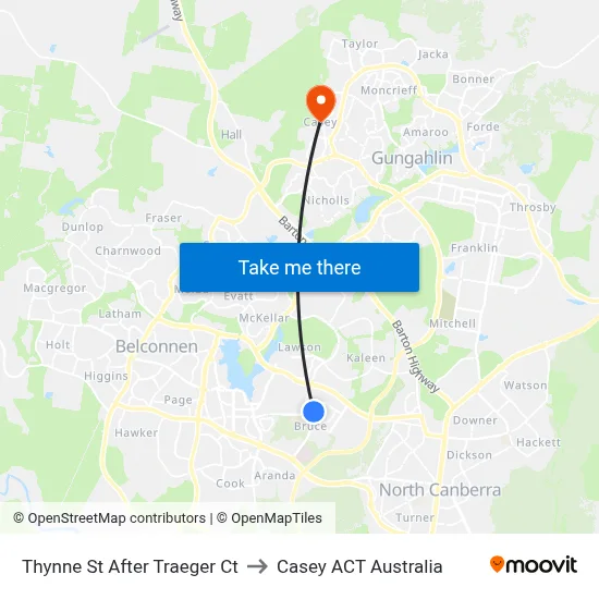 Thynne St After Traeger Ct to Casey ACT Australia map