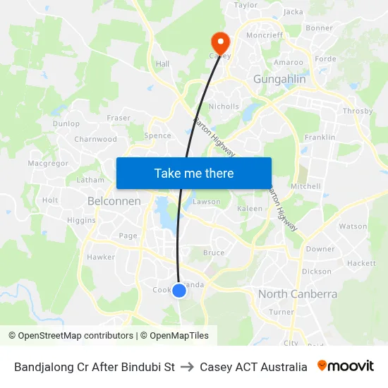 Bandjalong Cr After Bindubi St to Casey ACT Australia map