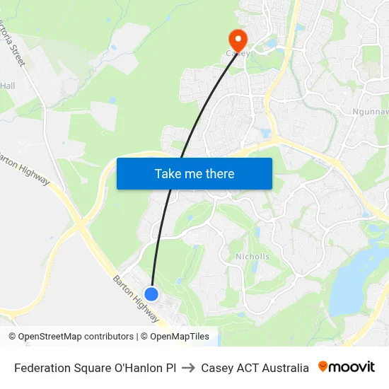 Federation Square O'Hanlon Pl to Casey ACT Australia map