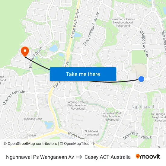 Ngunnawal Ps Wanganeen Av to Casey ACT Australia map