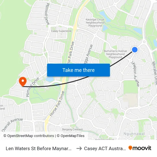 Len Waters St Before Maynard St to Casey ACT Australia map