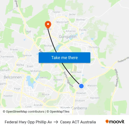Federal Hwy Opp Phillip Av to Casey ACT Australia map