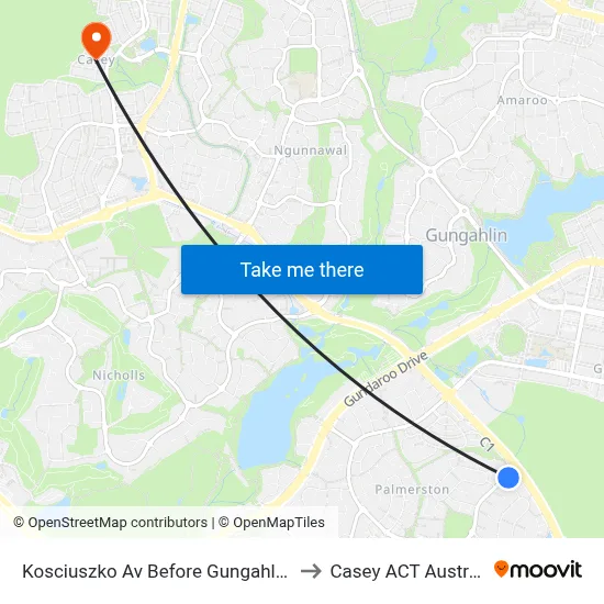 Kosciuszko Av Before Gungahlin Dr to Casey ACT Australia map