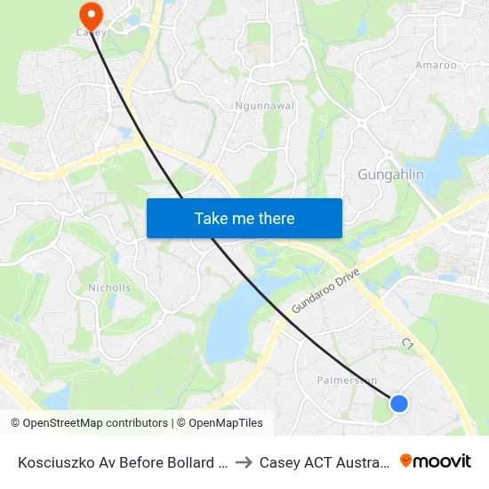 Kosciuszko Av Before Bollard St to Casey ACT Australia map