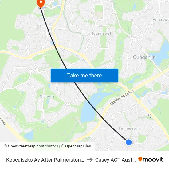 Koscuiszko Av After Palmerston Shops to Casey ACT Australia map