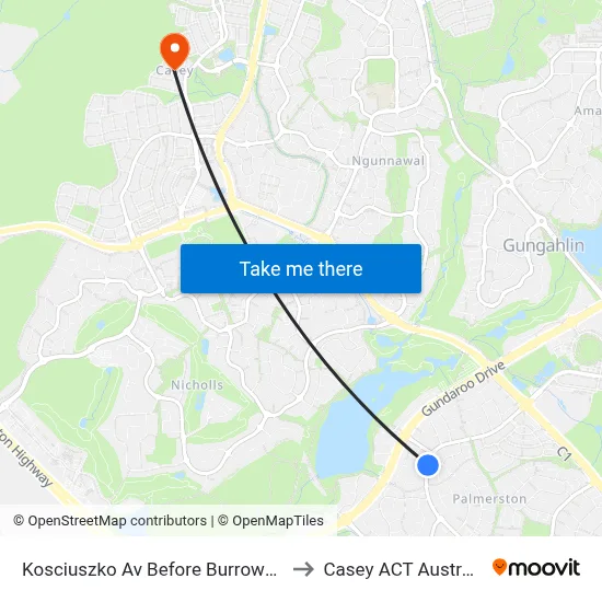 Kosciuszko Av Before Burrowa St to Casey ACT Australia map