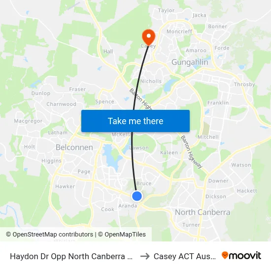 Haydon Dr Opp North Canberra Hospital to Casey ACT Australia map