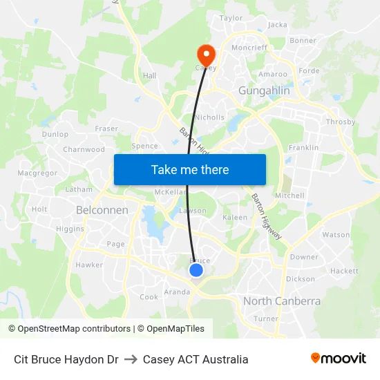 Cit Bruce Haydon Dr to Casey ACT Australia map