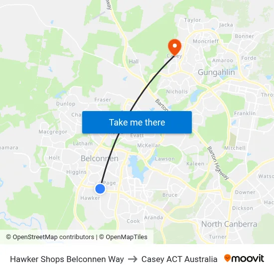 Hawker Shops Belconnen Way to Casey ACT Australia map