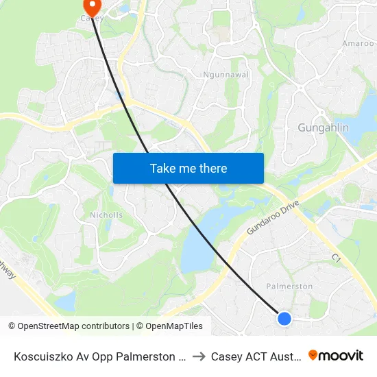 Koscuiszko Av Opp Palmerston Shops to Casey ACT Australia map