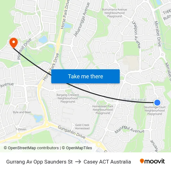 Gurrang Av Opp Saunders St to Casey ACT Australia map