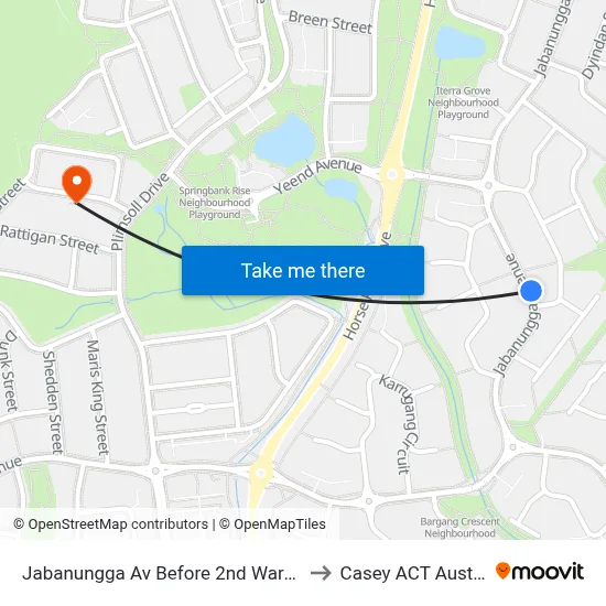 Jabanungga Av Before 2nd Warabin Cr to Casey ACT Australia map