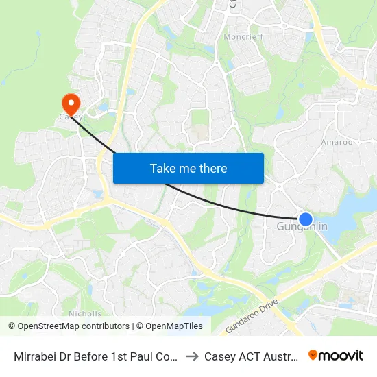 Mirrabei Dr Before 1st Paul Coe Cr to Casey ACT Australia map