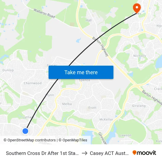 Southern Cross Dr After 1st Starke St to Casey ACT Australia map