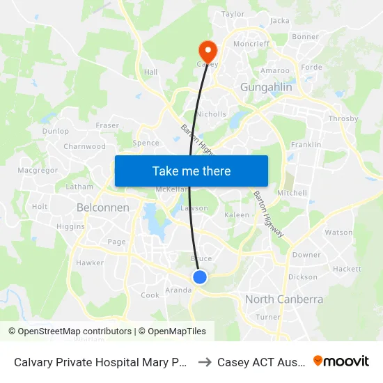 Calvary Private Hospital Mary Potter Cct to Casey ACT Australia map