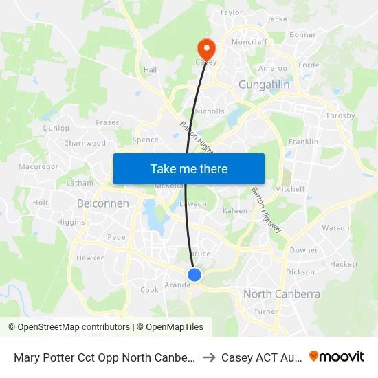 Mary Potter Cct Opp North Canberra Hospital to Casey ACT Australia map