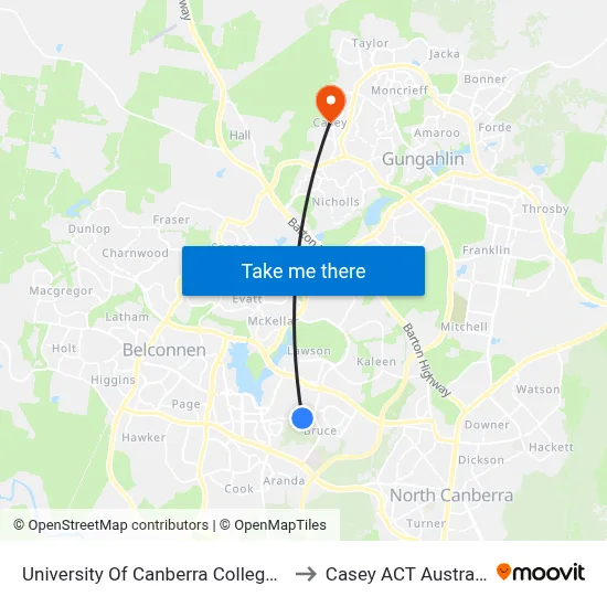 University Of Canberra College St to Casey ACT Australia map