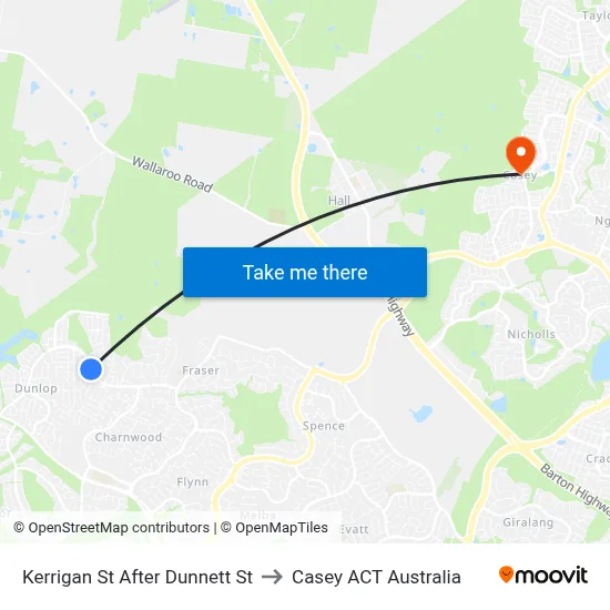 Kerrigan St After Dunnett St to Casey ACT Australia map