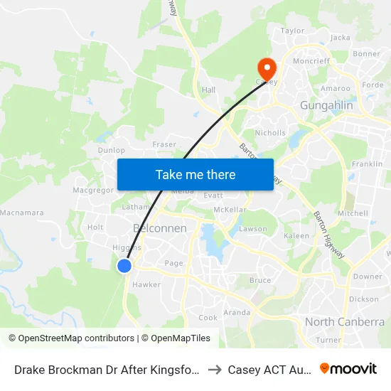 Drake Brockman Dr After Kingsford Smith Dr to Casey ACT Australia map