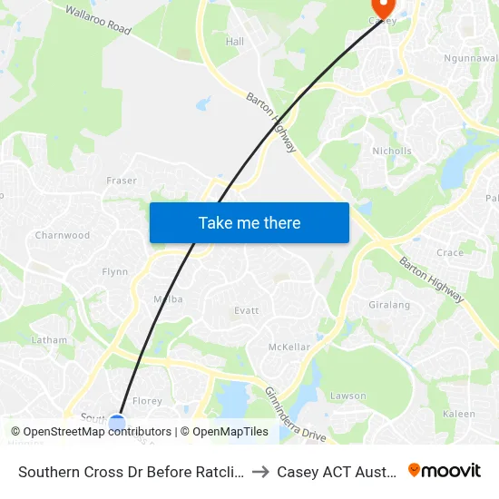 Southern Cross Dr Before Ratcliffe Cr to Casey ACT Australia map