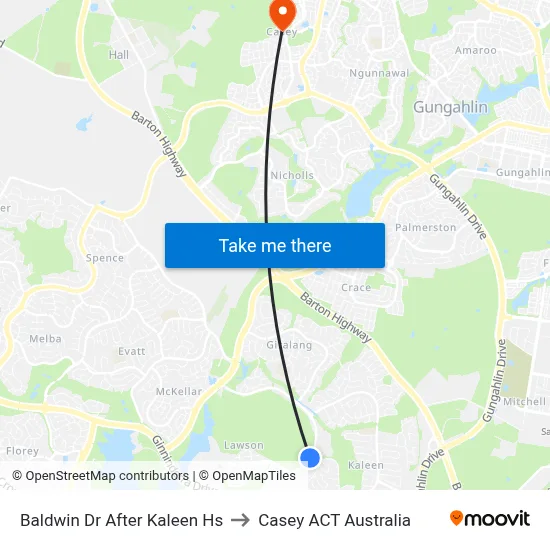 Baldwin Dr After Kaleen Hs to Casey ACT Australia map
