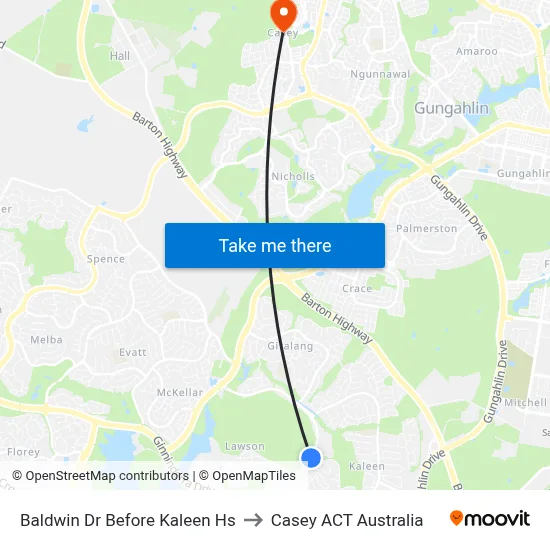 Baldwin Dr Before Kaleen Hs to Casey ACT Australia map