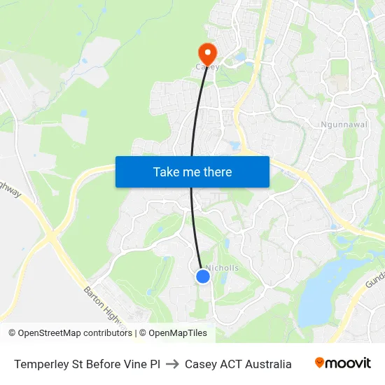 Temperley St Before Vine Pl to Casey ACT Australia map