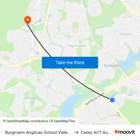 Burgmann Anglican School Valley Campus to Casey ACT Australia map