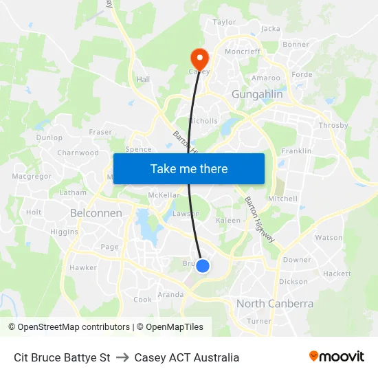 Cit Bruce Battye St to Casey ACT Australia map