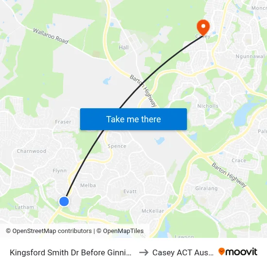 Kingsford Smith Dr Before Ginninderra Dr to Casey ACT Australia map