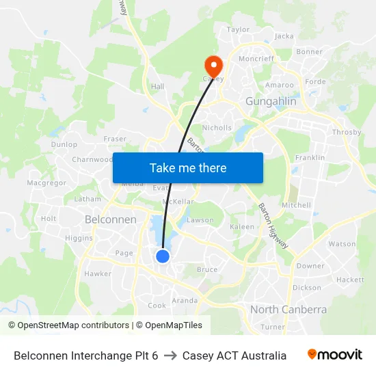 Belconnen Interchange Plt 6 to Casey ACT Australia map