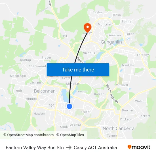 Eastern Valley Way Bus Stn to Casey ACT Australia map