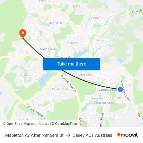 Mapleton Av After Nimbera St to Casey ACT Australia map