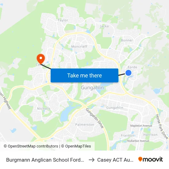 Burgmann Anglican School Forde Campus to Casey ACT Australia map
