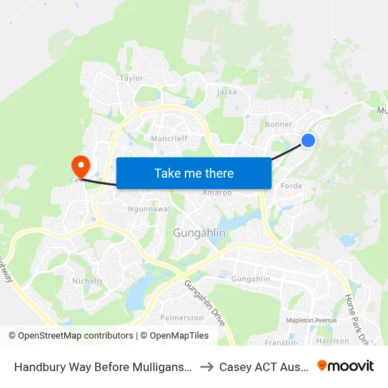 Handbury Way Before Mulligans Flat Rd to Casey ACT Australia map