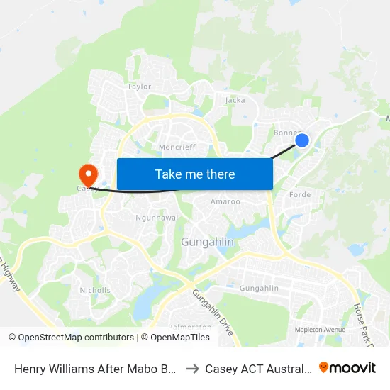 Henry Williams After Mabo Bvd to Casey ACT Australia map
