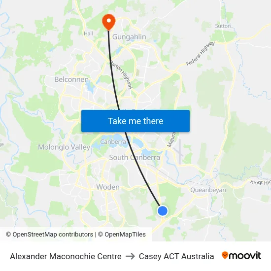 Alexander Maconochie Centre to Casey ACT Australia map