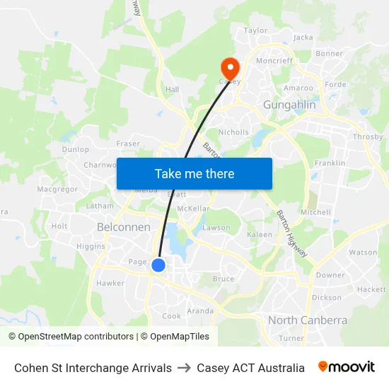 Cohen St Interchange Arrivals to Casey ACT Australia map