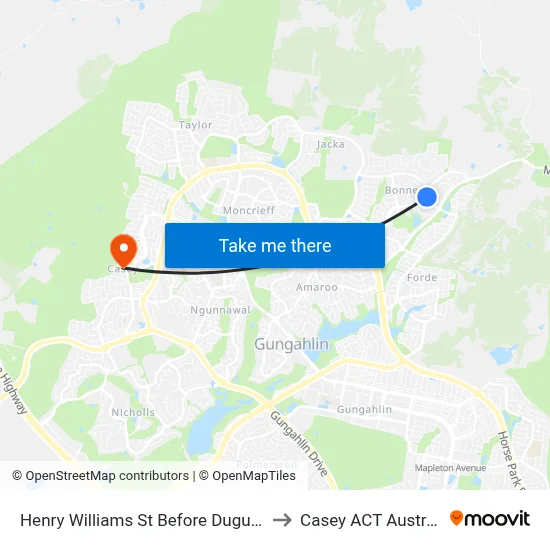 Henry Williams St Before Duguid St to Casey ACT Australia map
