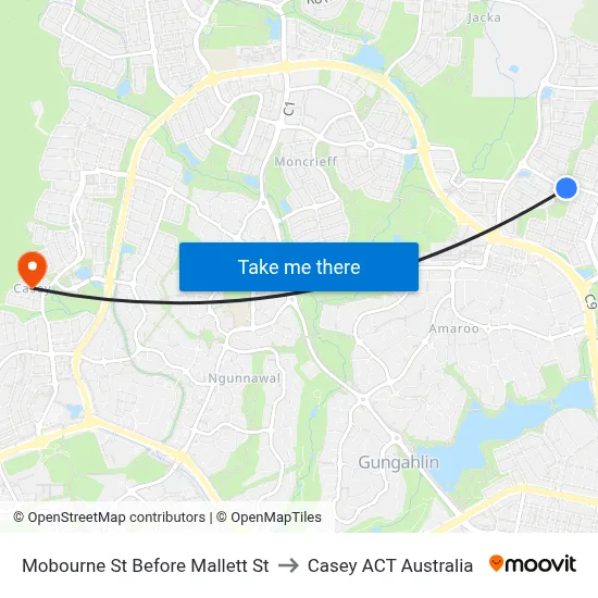 Mobourne St Before Mallett St to Casey ACT Australia map