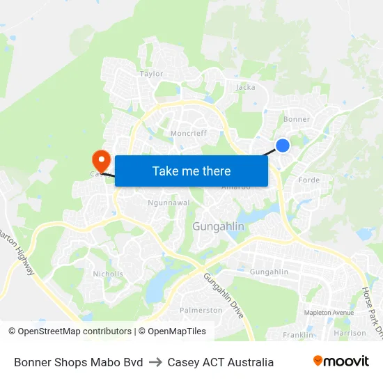 Bonner Shops Mabo Bvd to Casey ACT Australia map