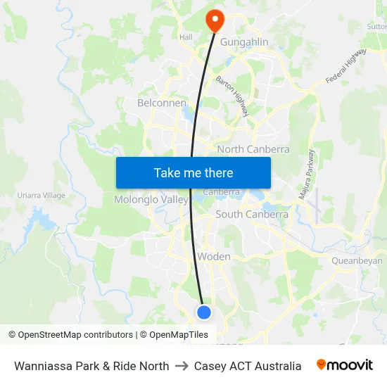 Wanniassa Park & Ride North to Casey ACT Australia map