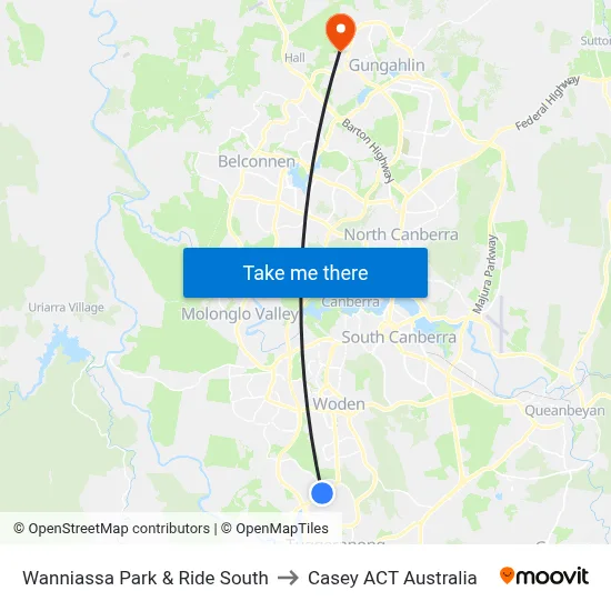 Wanniassa Park & Ride South to Casey ACT Australia map