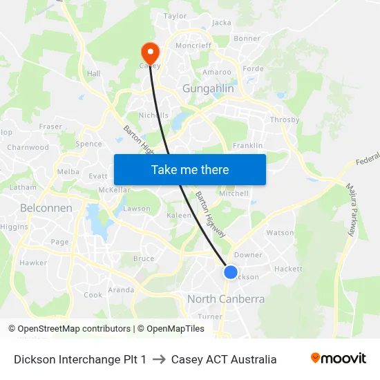 Dickson Interchange Plt 1 to Casey ACT Australia map