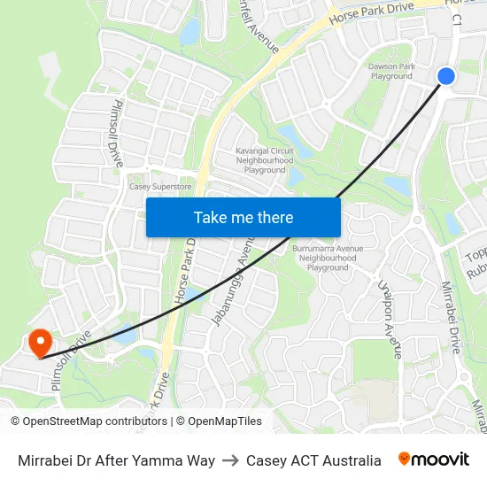 Mirrabei Dr After Yamma Way to Casey ACT Australia map