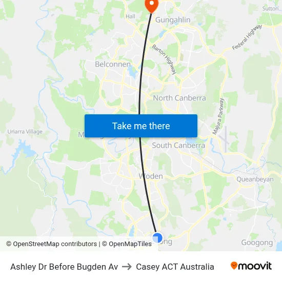 Ashley Dr Before Bugden Av to Casey ACT Australia map