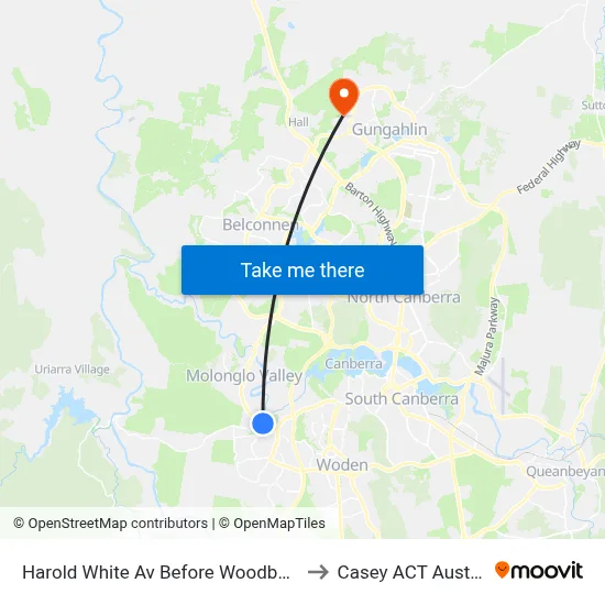 Harold White Av Before Woodberry Av to Casey ACT Australia map